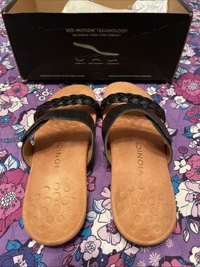 Vionic Black Braided Double-Strap Slide Sandals
